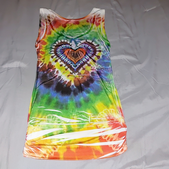 Colorful Tie-Dye Heart Sleeveless Top S - Picture 2 of 5